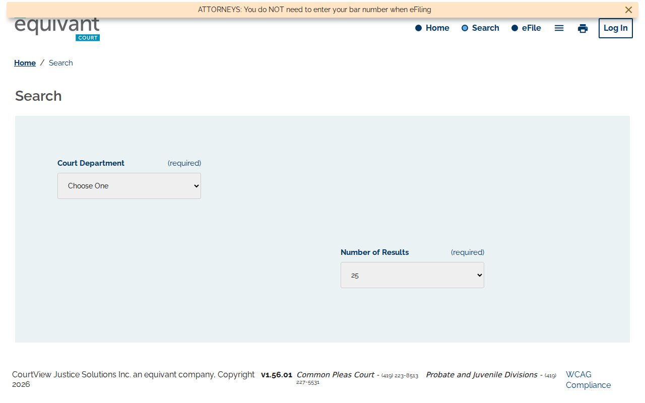 Allen County docket search route in the CourtView eServices case search interface