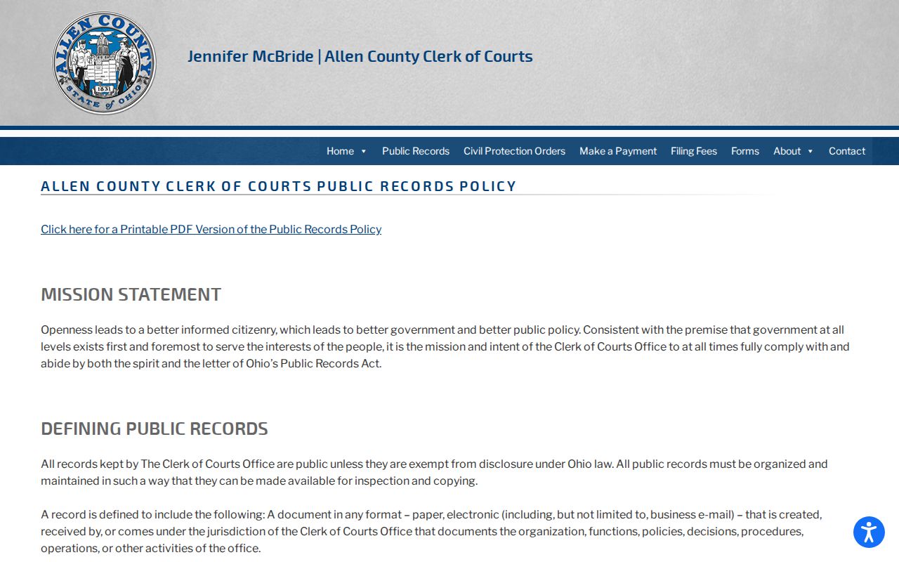 Allen County civil court dockets and public records policy