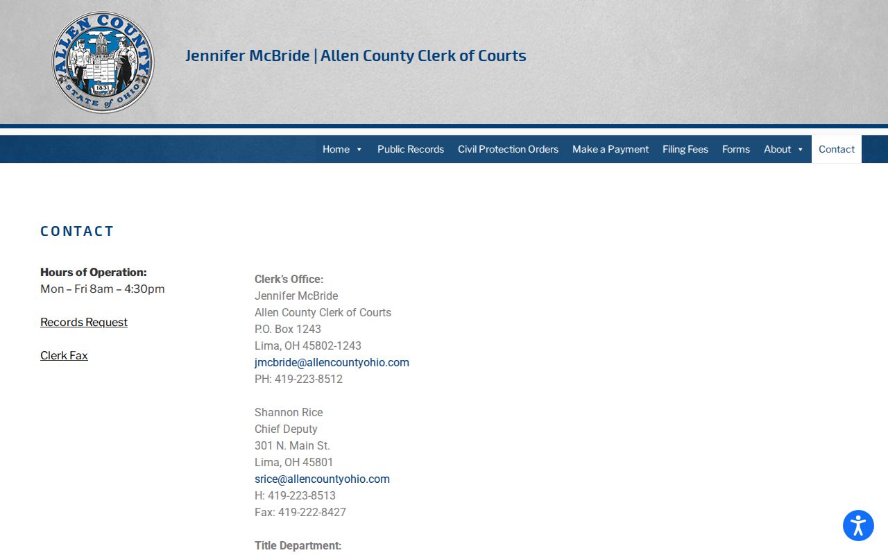 Allen County civil court dockets and Clerk contact information