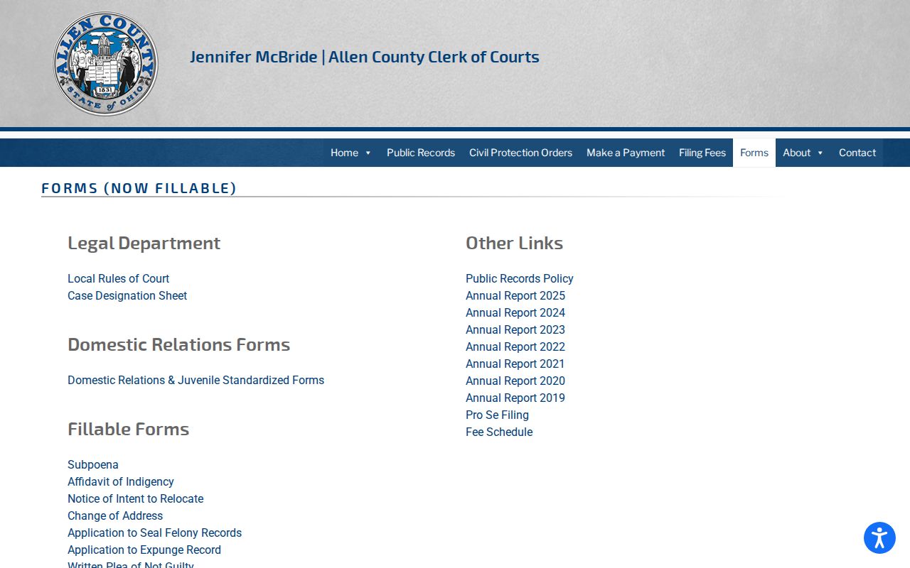 Allen County civil court dockets and Clerk forms