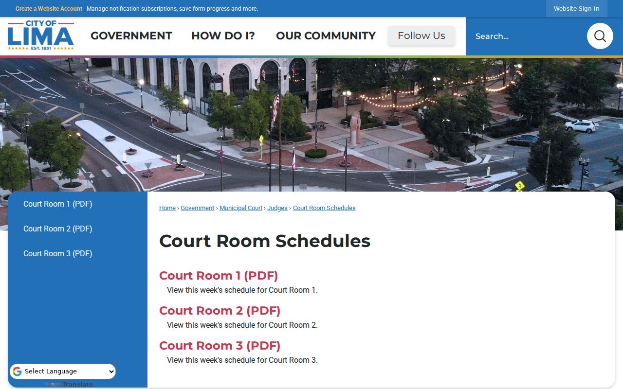 Allen County court schedule with Lima Municipal Court courtroom calendars