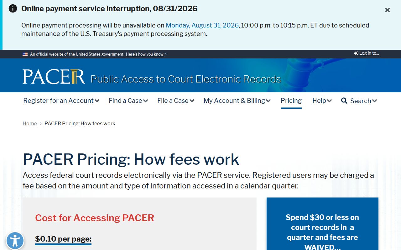 Allen County court case records comparison with official PACER federal court pricing