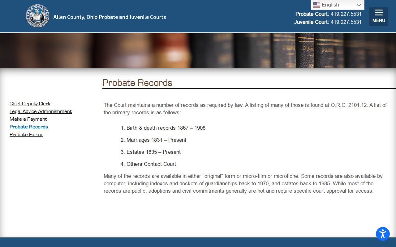 Allen County court case records from the Probate Clerk historical record archive