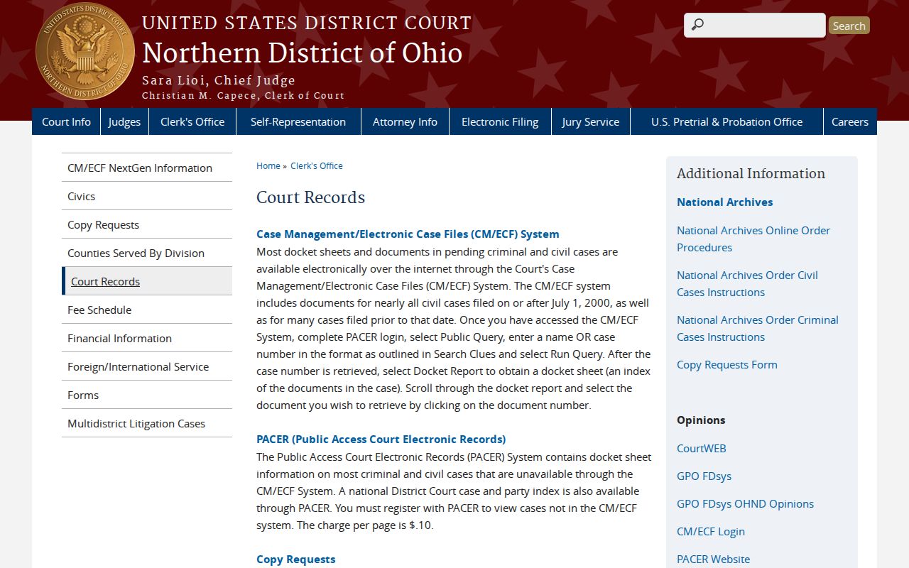 Allen County court case records boundary for Northern District of Ohio federal court records