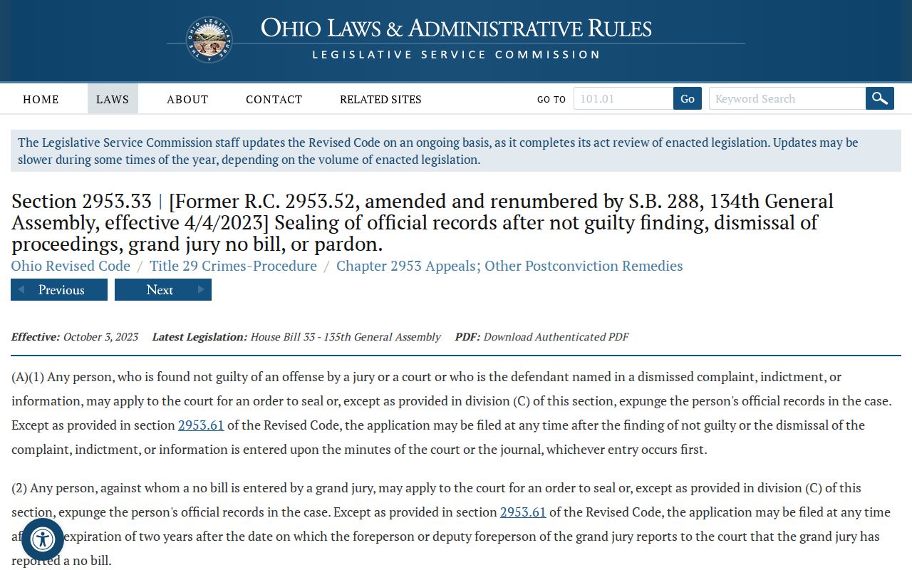 Allen County criminal court dockets and Ohio access provisions for sealed records