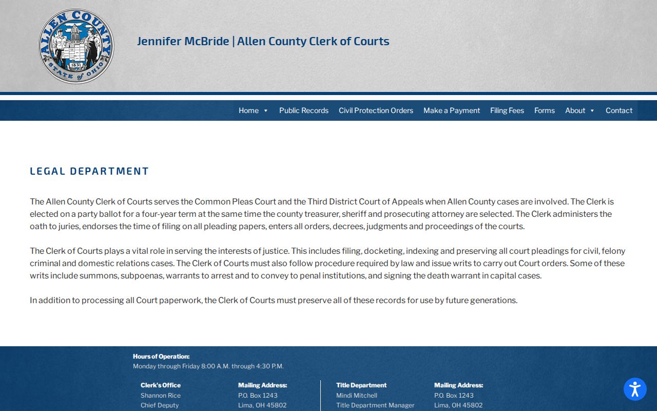 Allen County criminal court dockets at the Clerk Legal Department