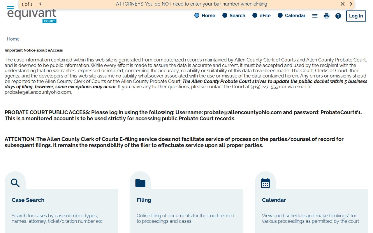 Allen County court docket eServices public record gateway