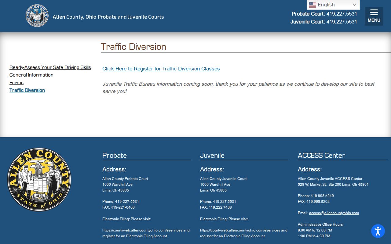 Allen County traffic court records and the Juvenile Traffic Bureau diversion route